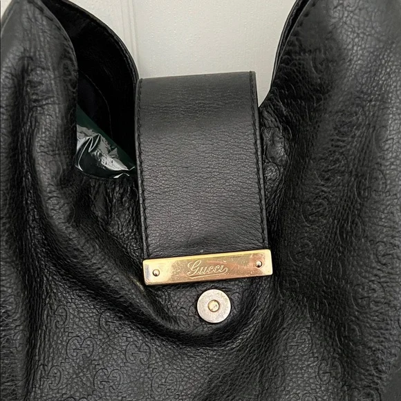 💎AUTHENTIC GUCCI GUCCISSIMA LARGE BLACK LEATHER BAG WITH GOLD HARDWARE💎 - Picture 10 of 14
